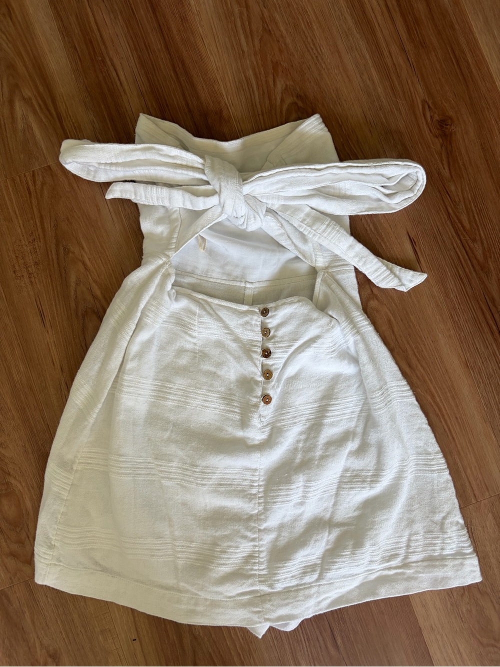 Free People Cream Strapless Button/Tie Romper Dress